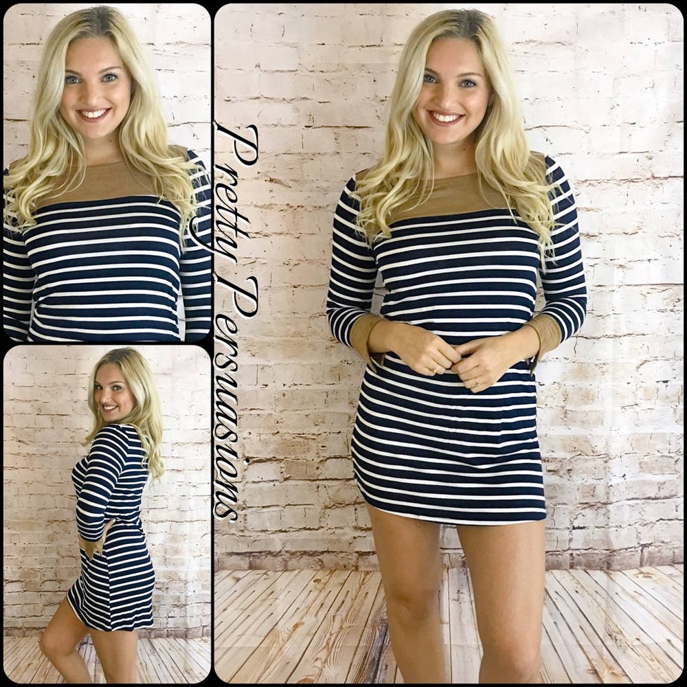 LAST ONE‼️Navy & White Striped Faux Suede Dress - Picture 4 of 7