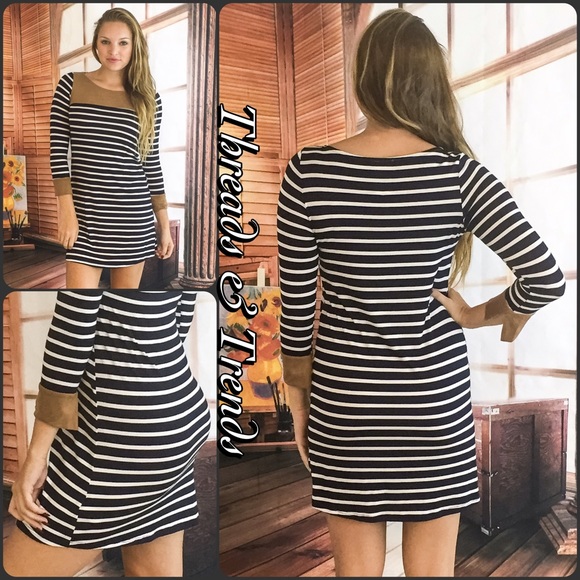 LAST ONE‼️Navy & White Striped Faux Suede Dress - Picture 7 of 7