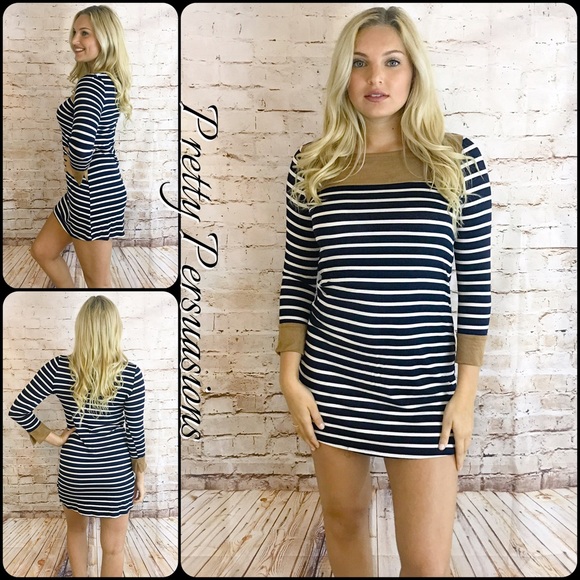 Threads & Trends Dresses & Skirts - LAST ONE‼️Navy & White Striped Faux Suede Dress