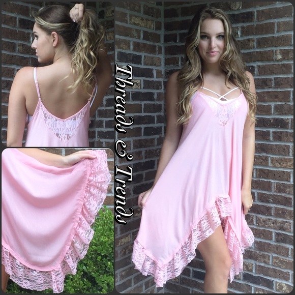 LAST ONE‼️Pink Lace Trim Swing Slip Dress Tunic - Picture 4 of 4