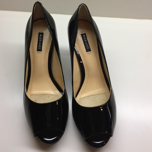 ALEX marie Black patent open toe heels never worn.