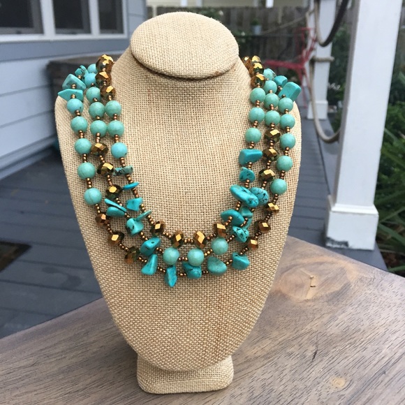 Turquoise and Bronze Triple Strand Necklace - Picture 1 of 4