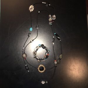 Silpada Genuine Stone Long Necklace & Bracelet Set