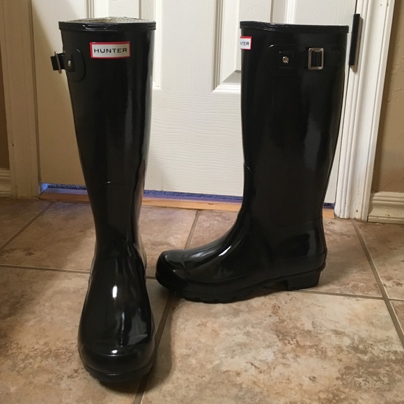 tall black hunter rain boots