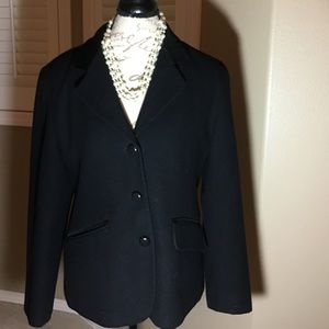 Black wool blazer with velvet trim