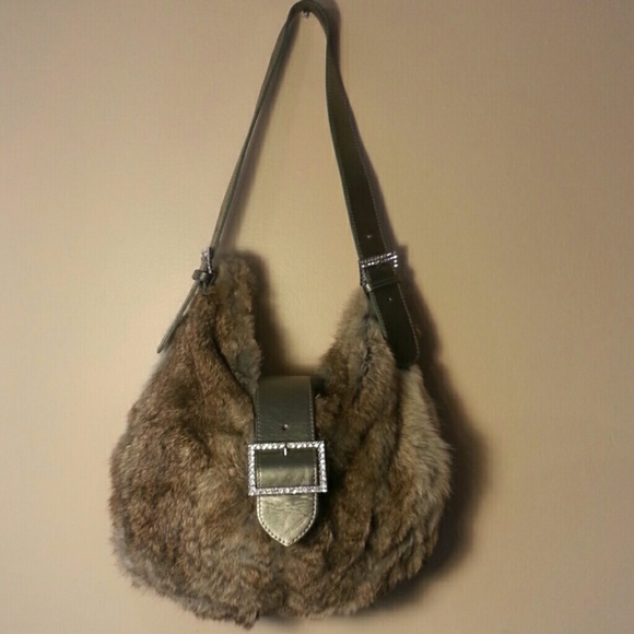 AQUA MADONNA Leather & Rabbit Fur Buckle Bag