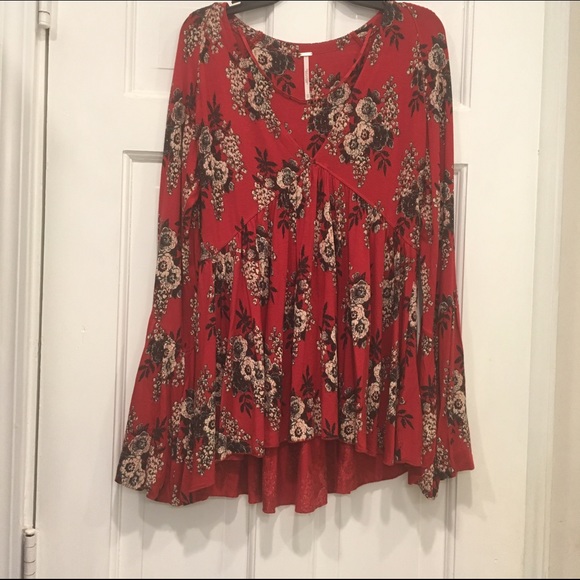 Free People XS red floral top