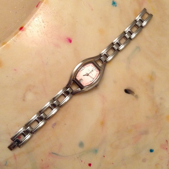 Fossil ladies watch pink face / silver link