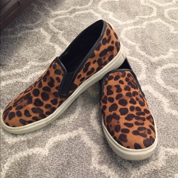 Leopard print slip on loafers