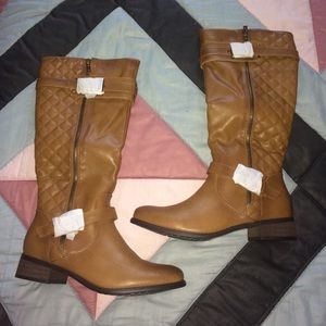 Brown quilted riding boots