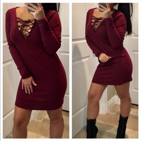 Burgundy lace up dress