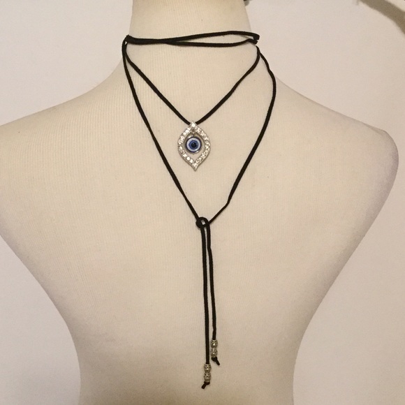 Deja Vu Designs Jewelry - Evil Eye Black Faux Suede Choker Wrap Necklace Deja Vu Designs Jewelry - Evil Eye Black Faux Suede Choker Wrap Necklace