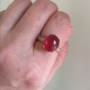 Red  natural chrysoprase  ring, rubies color