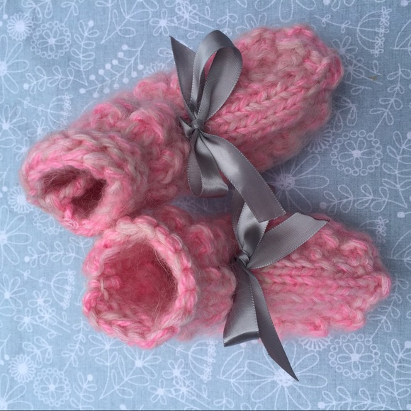 NEW Hand Knitted Pink Chunky Baby Booties