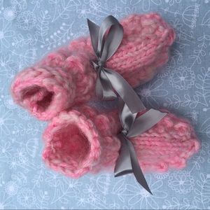 NEW Hand Knitted Pink Chunky Baby Booties