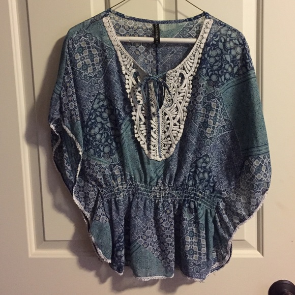 Women's Blue Patterned Blouse