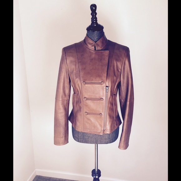 WORTH Brown Leather Military Moto Jacket