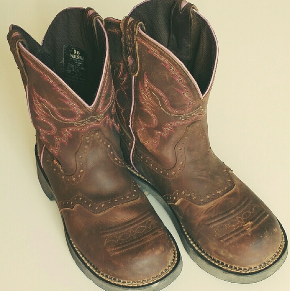 $ DROP! JUSTIN GYPSY Brown Pink Cowboy Boots 9B 9