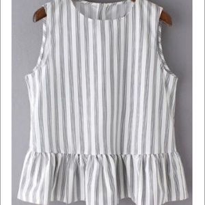 NWT Striped Jewel Neck Ruffles babydoll shirt