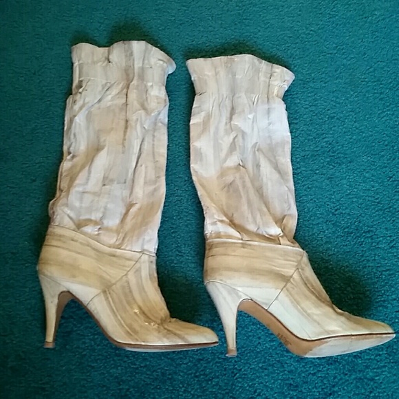 Saffron eel skin boots