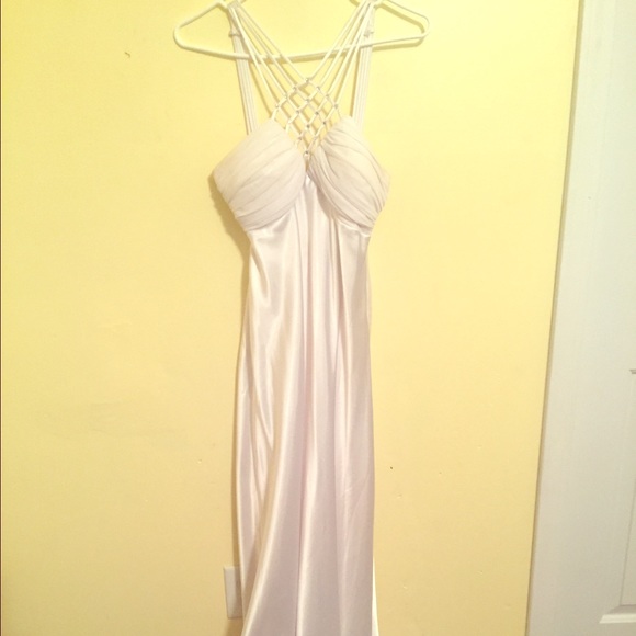 White full length satin gown