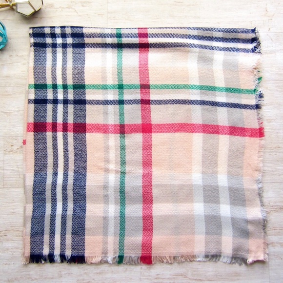 LAST ONE ๐ Light Pink Plaid Blanket Scarf - Picture 3 of 5