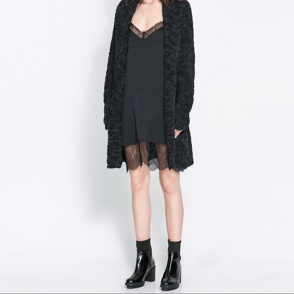 Zara gray slip dress with lace detail