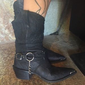 Black harness rocker cowboy boots