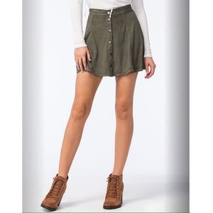 Full Tilt Button Front Faux Suede Skater Skirt