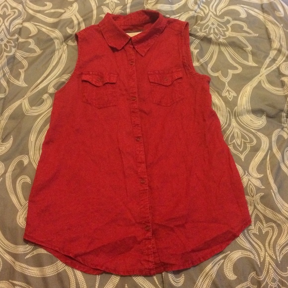 Red Button-up tank top - Picture 1 of 4