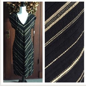NWT Ralph Lauren black jersey knit dress w gold metallic detail M