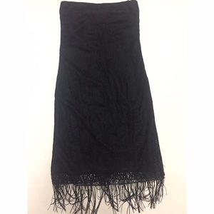 BCBG Black strapless dress with fringe bottom
