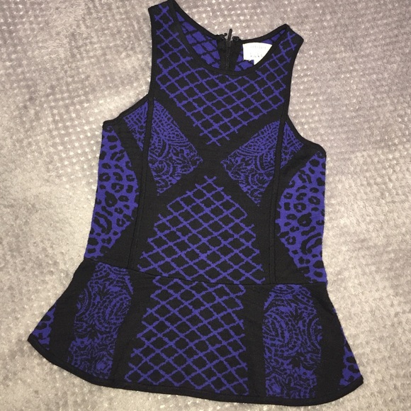 Nicole Miller Artelier Black/Blue Peplum knit top