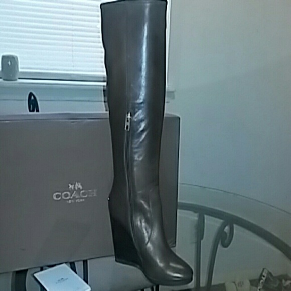 Coach Wedge Leather Boots - Picture 1 of 2