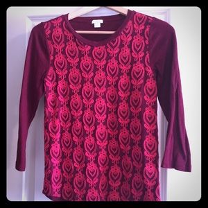 J Crew Cranberry 3/4 Sleeve Shirt