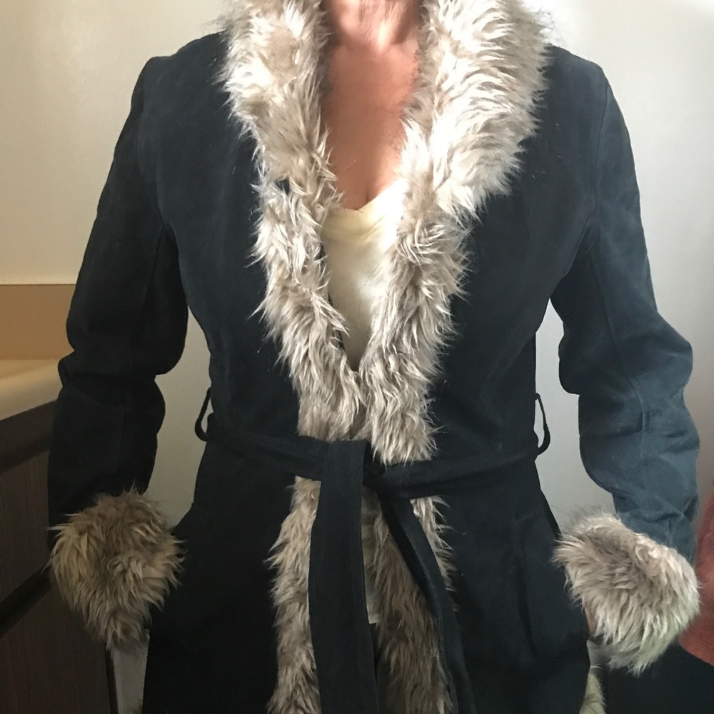 Long fur leather coat