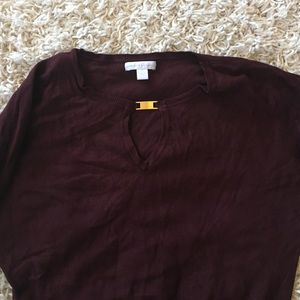 Burgundy sweater with gold toggle
