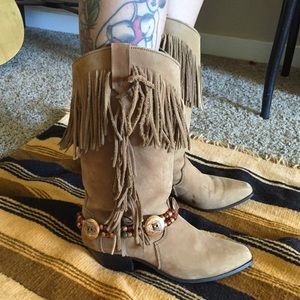 Fringe leather cowgirl boots