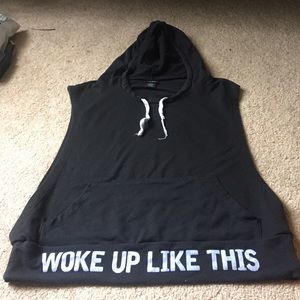 Tank top with a hood, and cut off sleeves