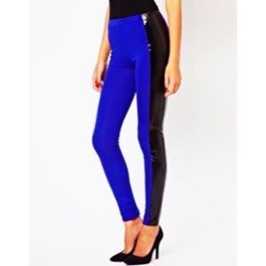 High Waisted Blue Leggings w/ High Shine Panels