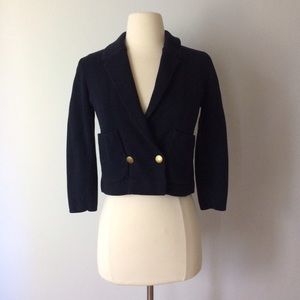 Loft navy cropped knit blazer jacket