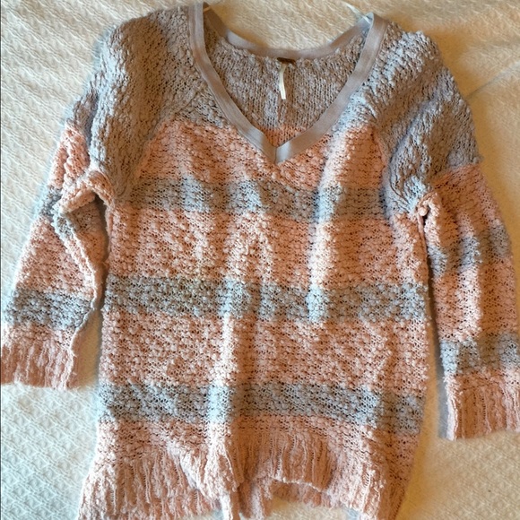 Free People White/Pink Cozy Sweater