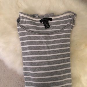 White House Black Market Gray and white Tunis top