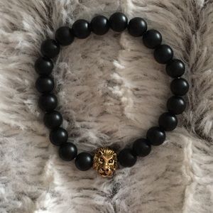 Matte Black and Gold Lion Beaded Bracelet
