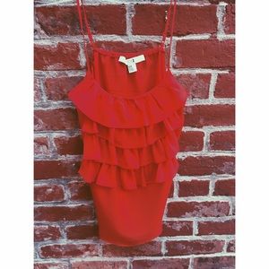 Red ruffled tank