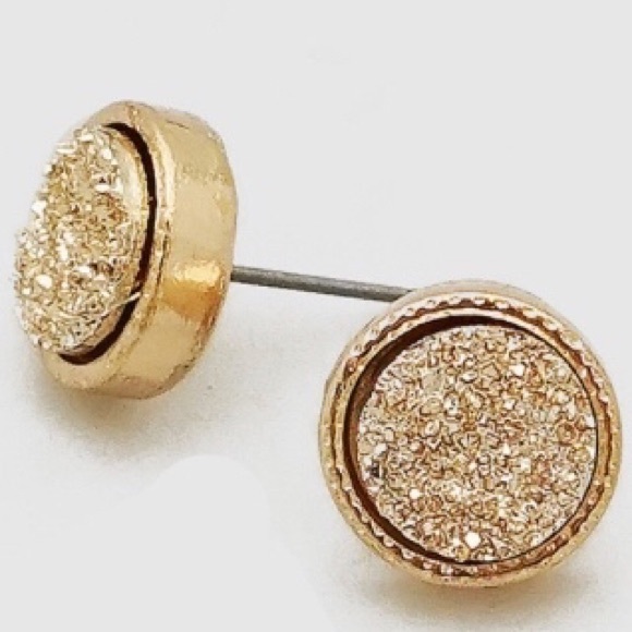 Round Druzy Stud Earrings in Gold & Rose Gold - Picture 2 of 3