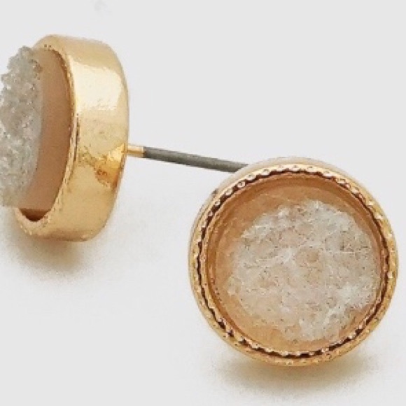 Round Druzy Stud Earrings in Gold & Rose Gold - Picture 3 of 3