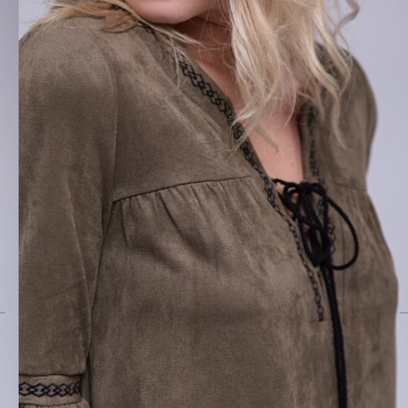 The Adorable Adrian Lace Up Olive Suede dress! - Picture 4 of 6