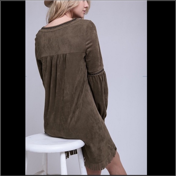 The Adorable Adrian Lace Up Olive Suede dress! - Picture 5 of 6