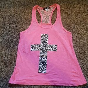 Pink tank with leopard print cross